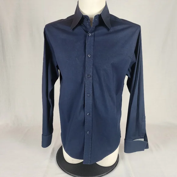 navy blue french cuff dress shirt Vitarelli Slim Fit Dress Shirt with French Cuff Option and Standard Bu